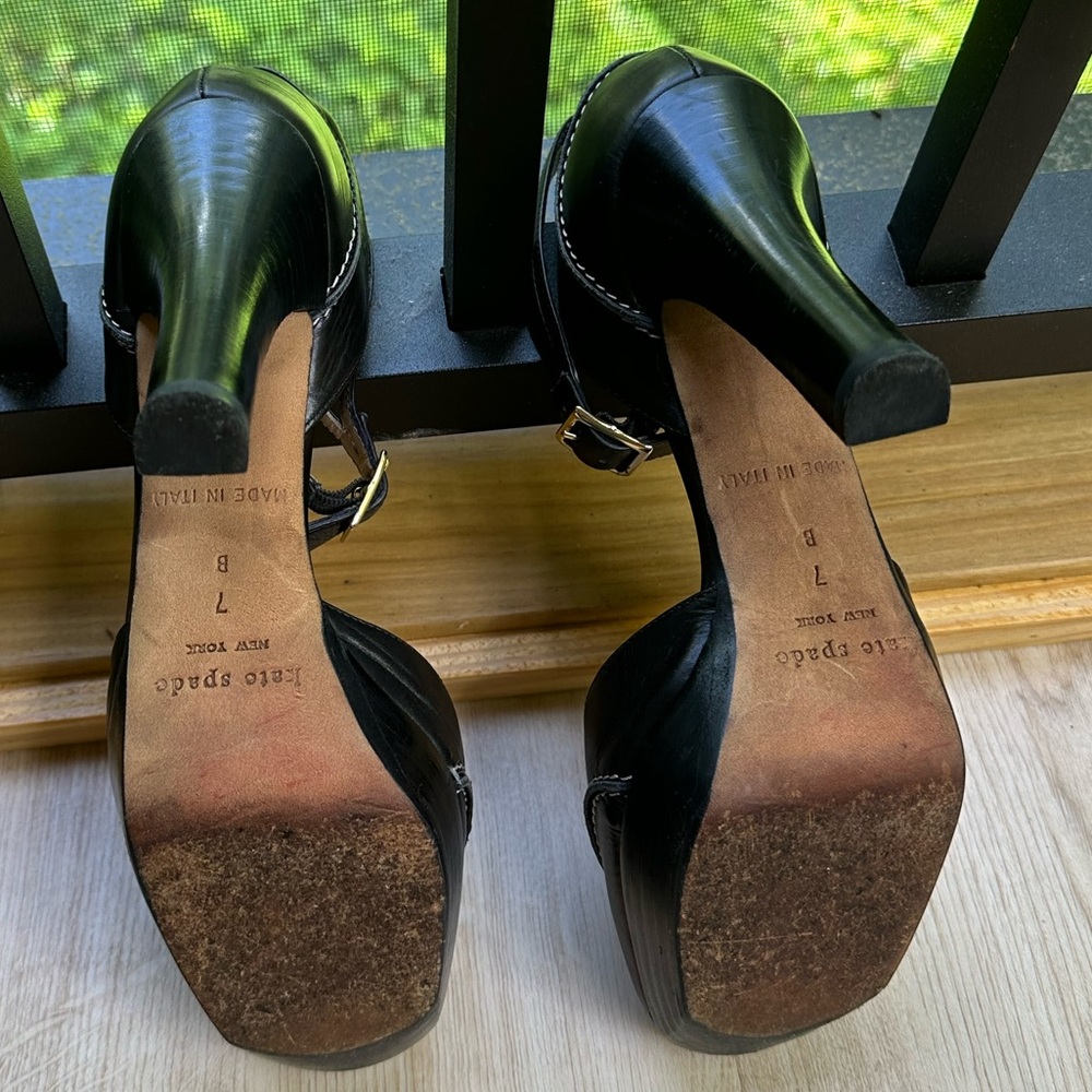 kate spade Ankle Straps Corporate Black & White Platform Heels Dark Academia ~7B - Picture 12 of 16